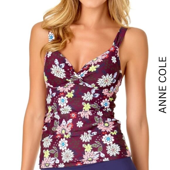 Anne Cole NWT In Full Bloom Underwire Front Twist Shirred Tankini Top 36B/34C - Picture 1 of 15